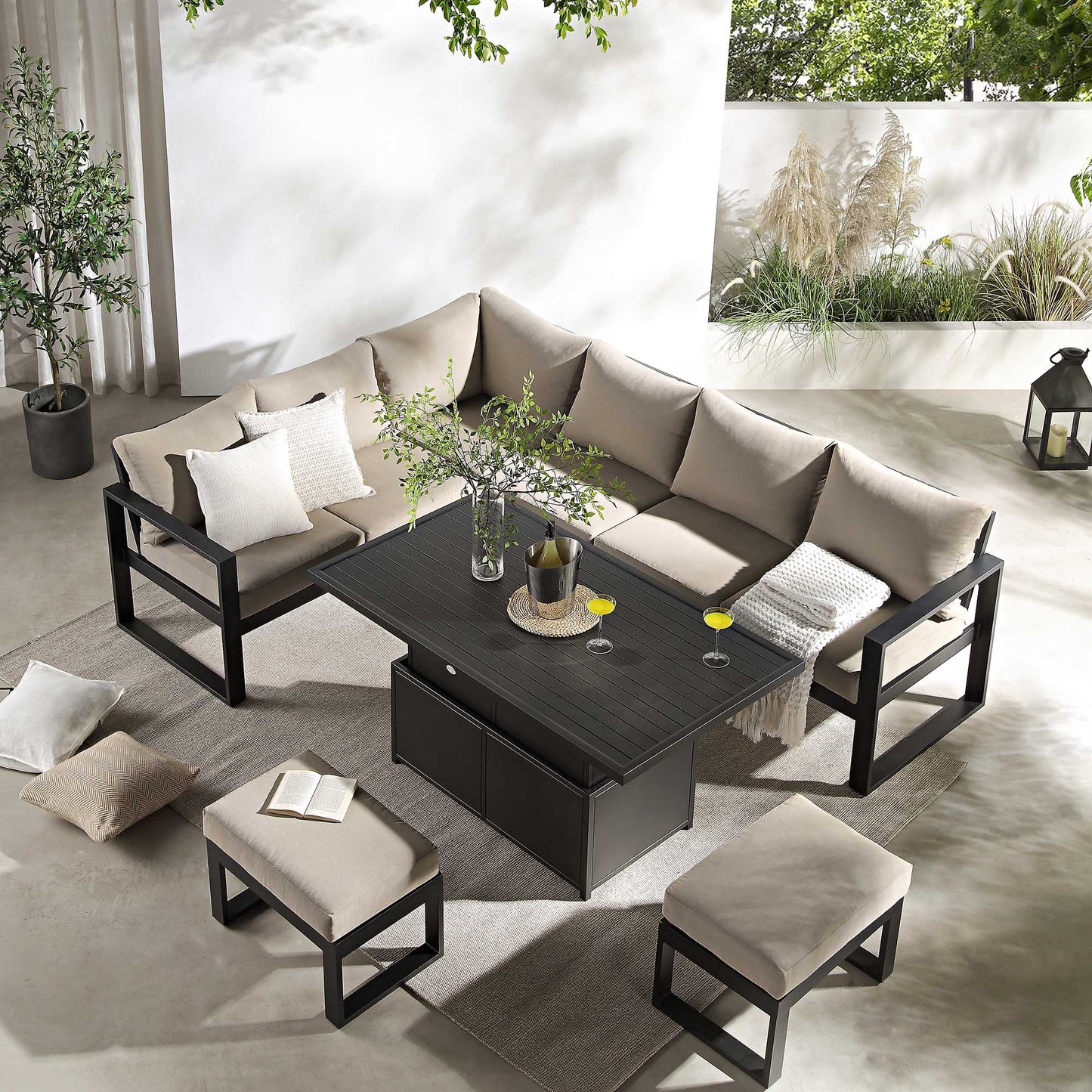 Albany Aluminium Large Corner Casual Garden Dining Set with Rising Table, Taupe