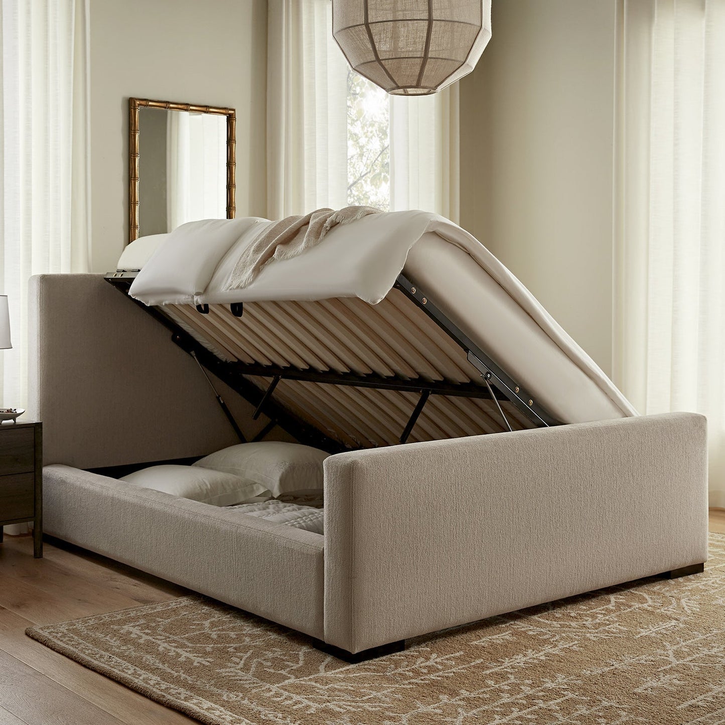 Antoine Side-Opening Ottoman Bed with Storage, Soft Beige Chenille
