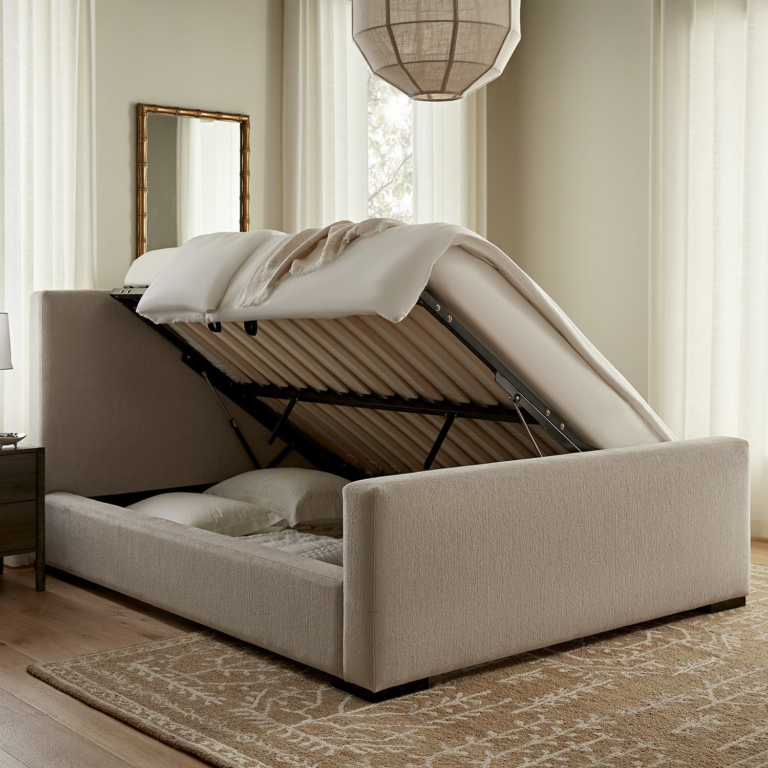 Antoine Side-Opening Ottoman Bed with Storage, Soft Beige Chenille