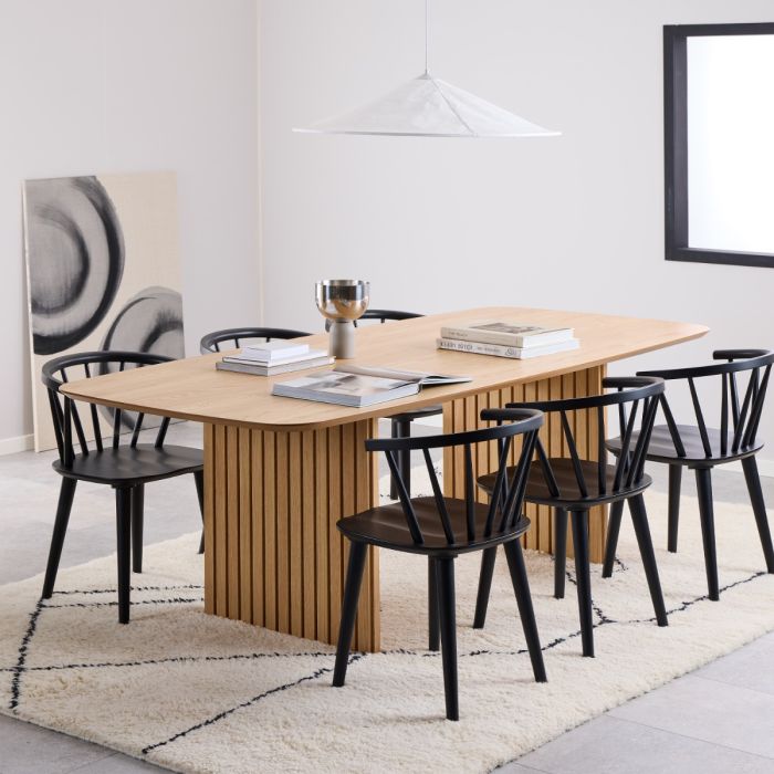 Christo Dining Table in Oak with 6 Ida Chairs in Black
