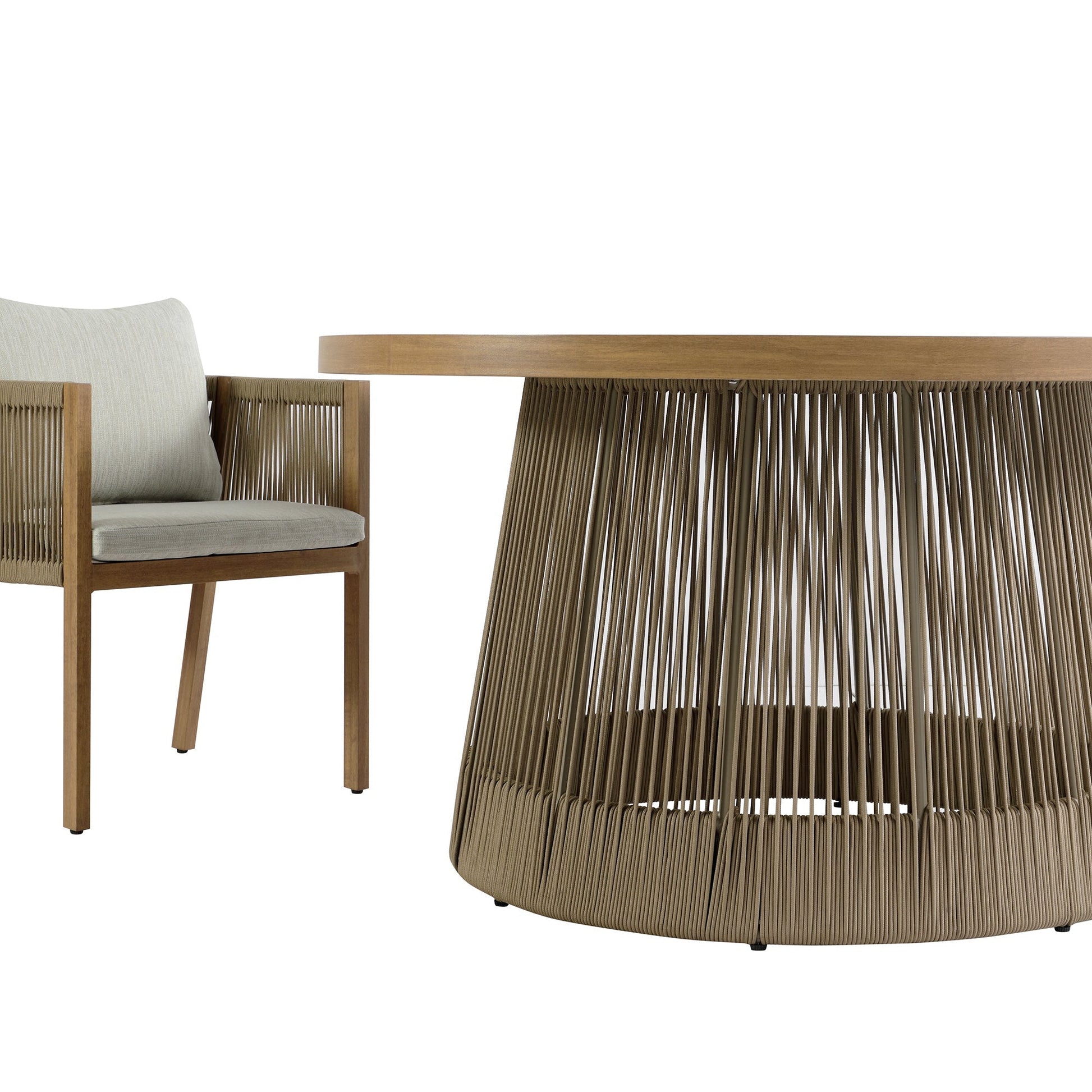 Pedra Rope and Aluminium Outdoor 6-Seater Round Dining Set, Natural