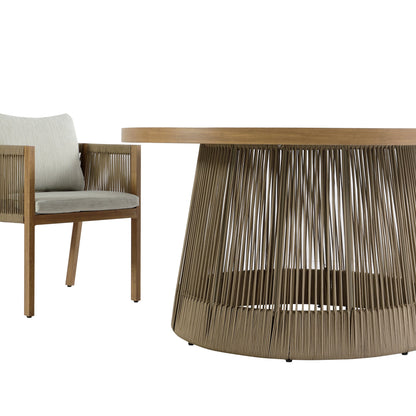 Pedra Rope and Aluminium Outdoor 6-Seater Round Dining Set, Natural