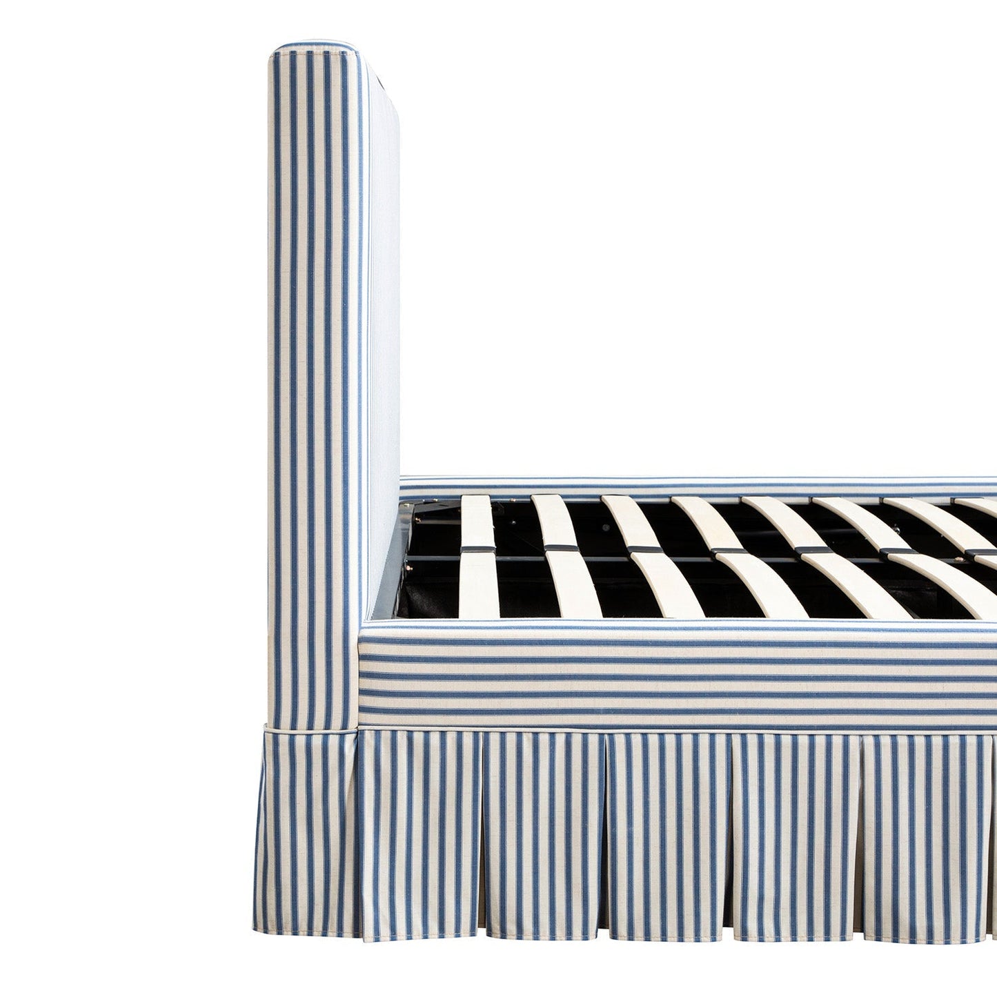 Egerton Box-Pleat Ottoman Bed with Storage, Blue Striped Linen