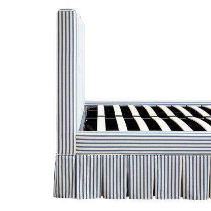 Egerton Box-Pleat Ottoman Bed with Storage, Blue Striped Linen
