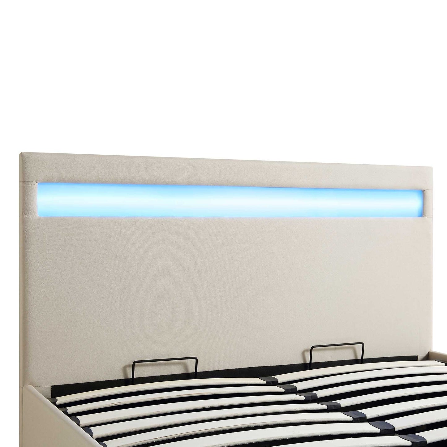 Pimlico End Opening Ottoman Bed with Storage Frame with Multi-colour LED Headboard (Beige Fabric)