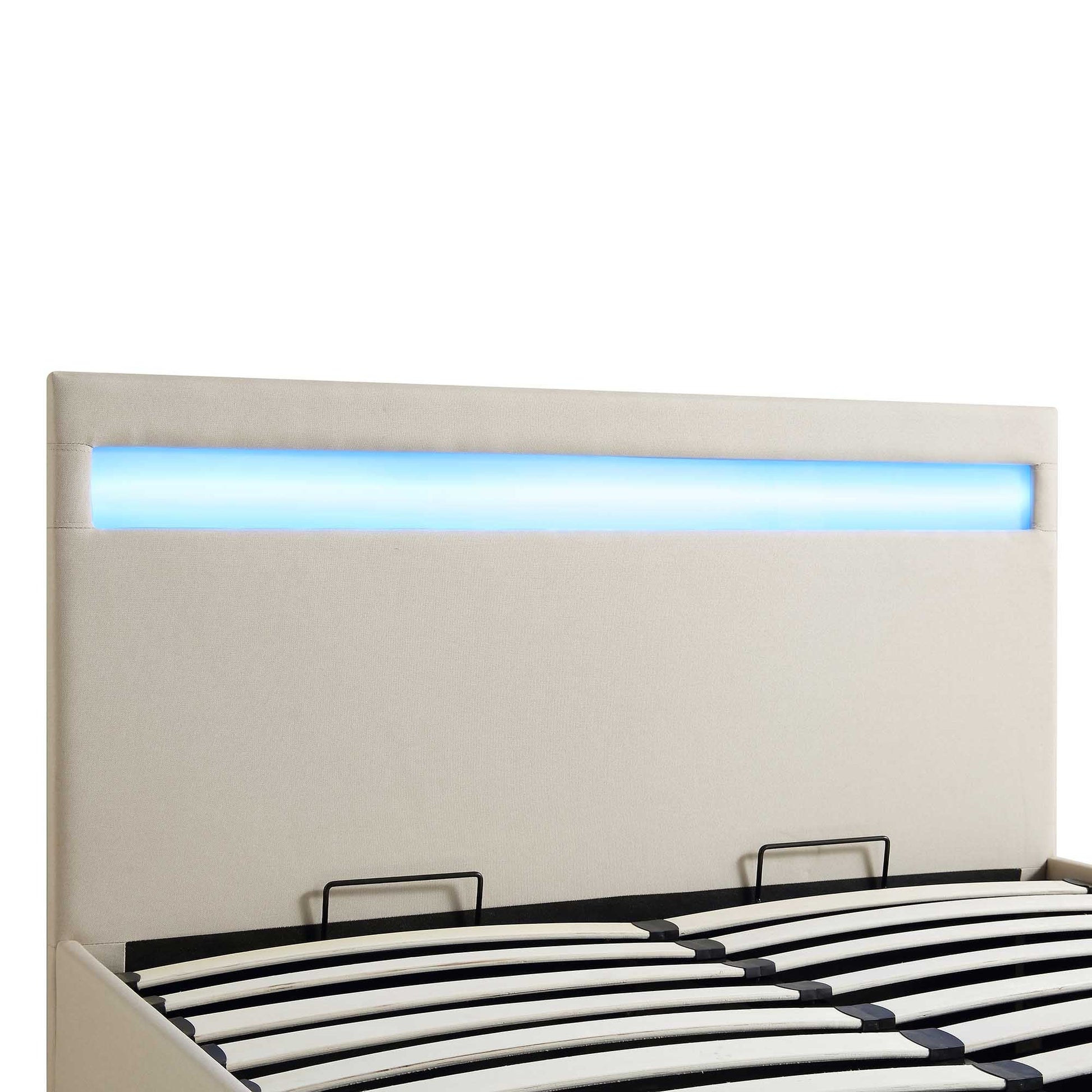 Pimlico End Opening Ottoman Bed with Storage Frame with Multi-colour LED Headboard (Beige Fabric)