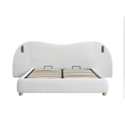 Egerie Extended Headboard Ottoman Bed with Storage, Beige Boucle