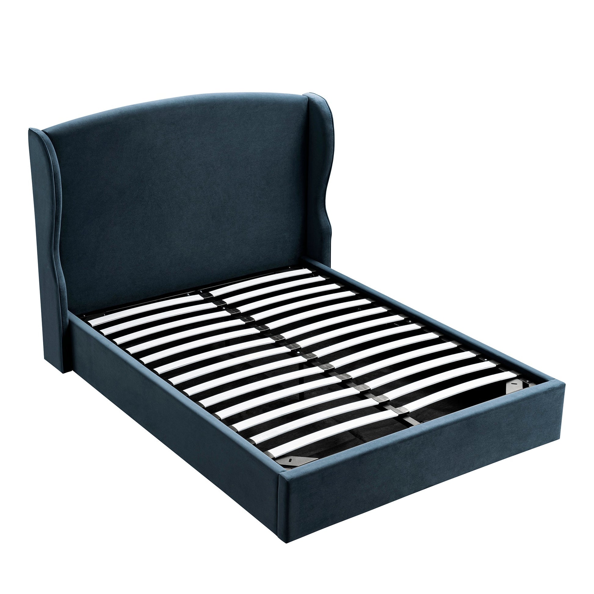 Kimberly Winged Upholstered Bed with Storage, Aegean Blue Velvet
