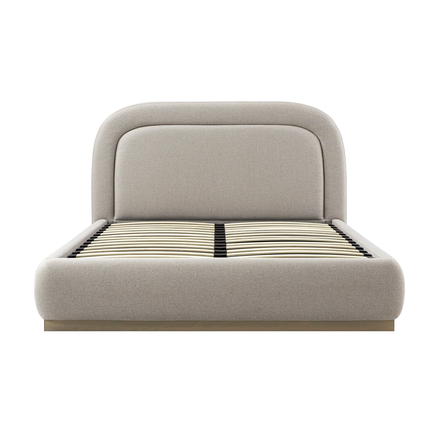 Luella Upholstered Wooden Plinth Base Bed with Storage, Sand Fabric