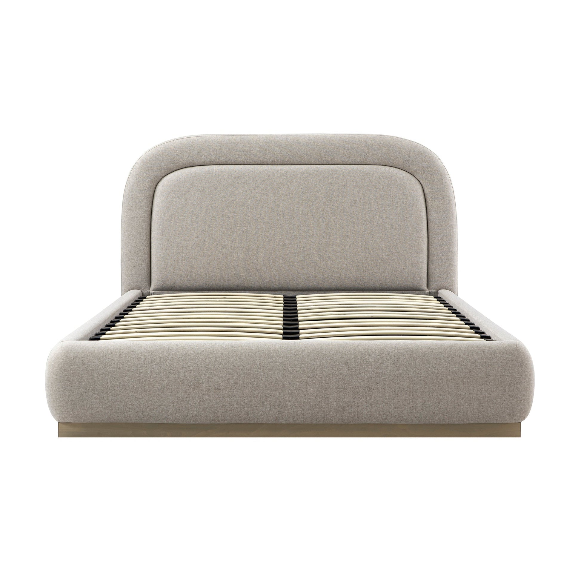 Luella Upholstered Wooden Plinth Base Bed with Storage, Sand Fabric