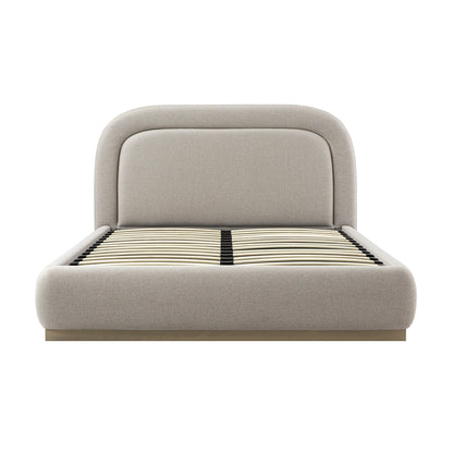 Luella Upholstered Wooden Plinth Base Bed with Storage, Sand Fabric
