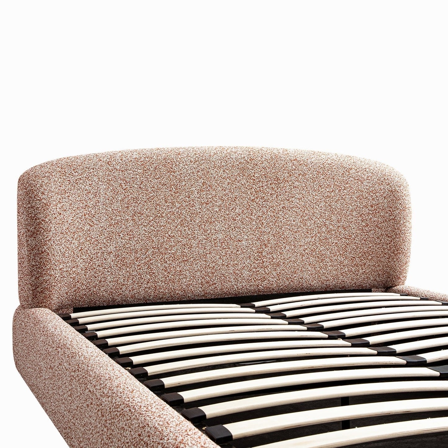 Constance Winged Headboard Ottoman Bed with Storage, Musk Blush Boucle