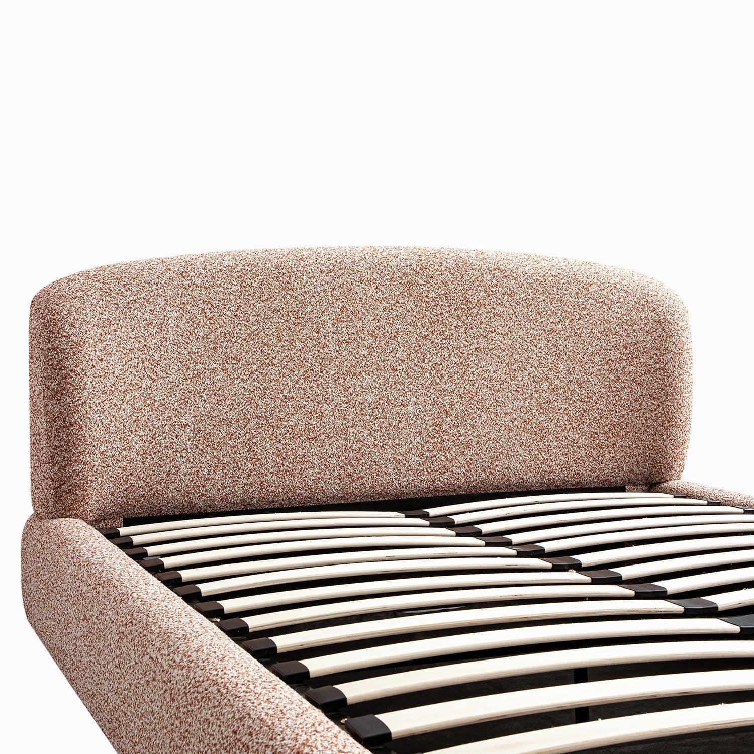 Constance Winged Headboard Ottoman Bed with Storage, Musk Blush Boucle