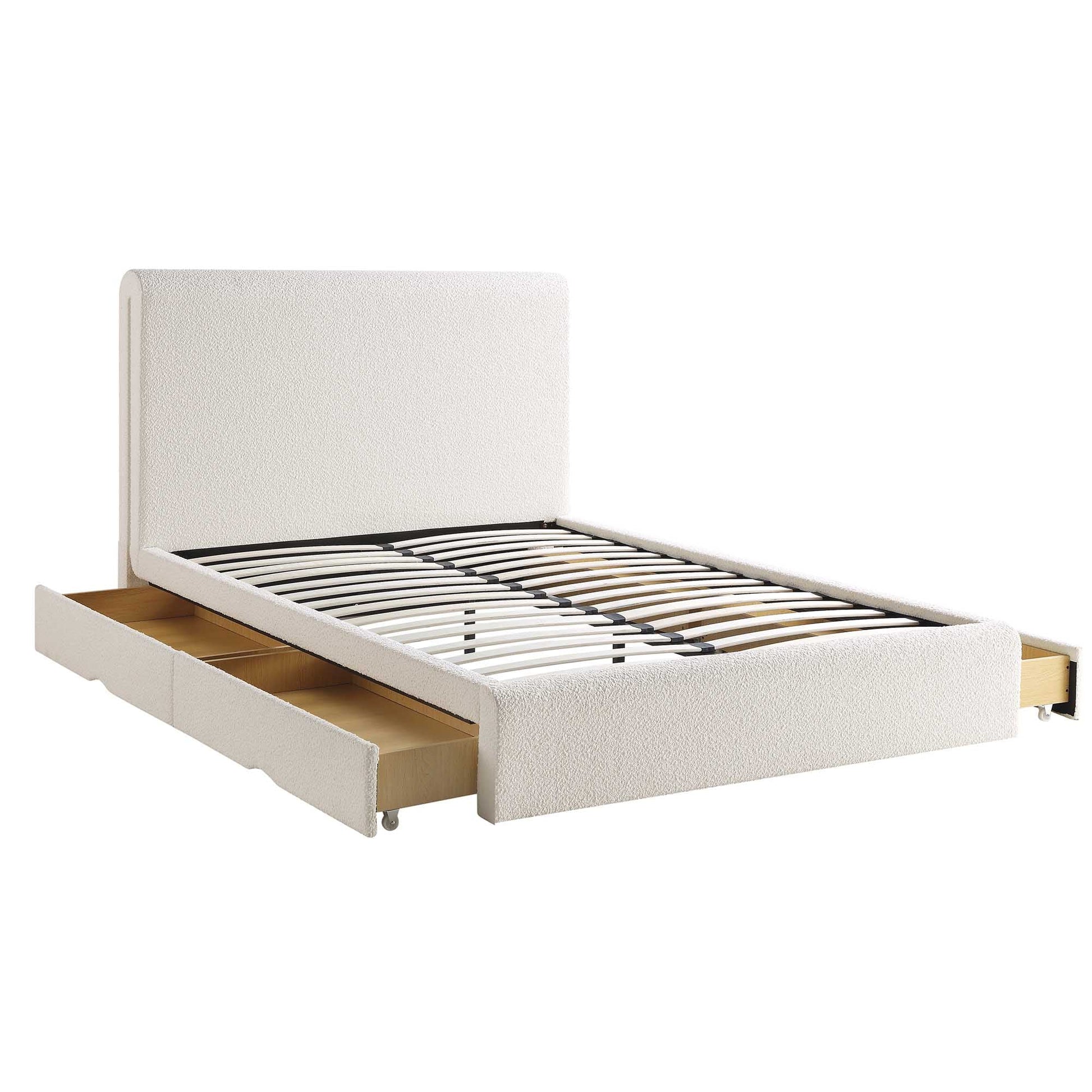 Hampstead Ecru Boucle Curved Bed with 4-Drawer Storage