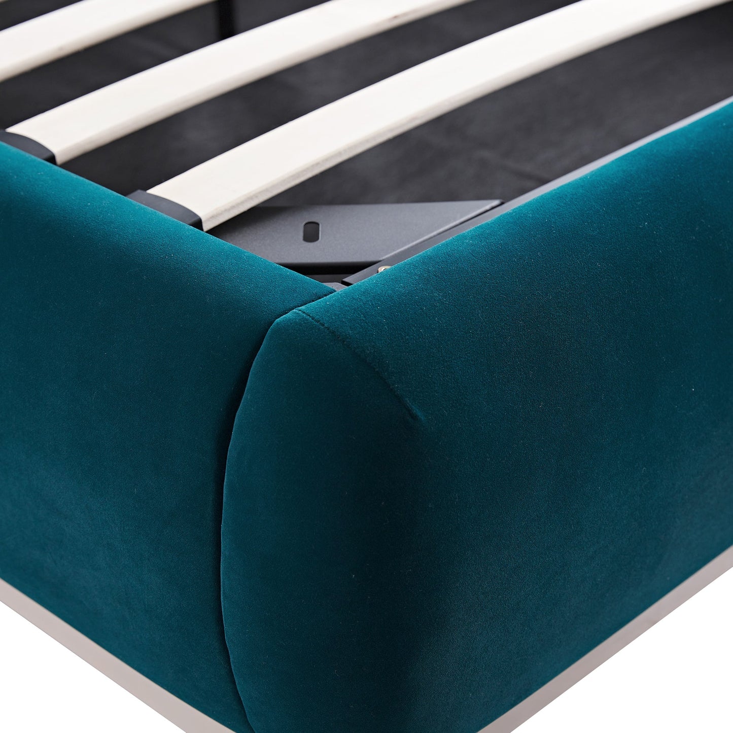 Luella Upholstered Wooden Plinth Base Bed with Storage, Teal Velvet
