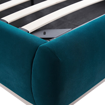 Luella Upholstered Wooden Plinth Base Bed with Storage, Teal Velvet