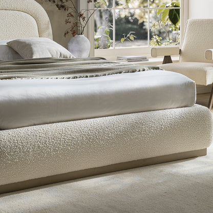 Luella Upholstered Wooden Plinth Base Bed with Storage, Ecru Boucle