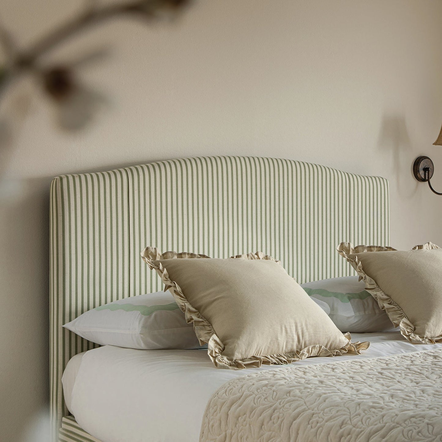 Chilworth Upholstered Ottoman Bed with Storage, Green Stripe Linen Blend