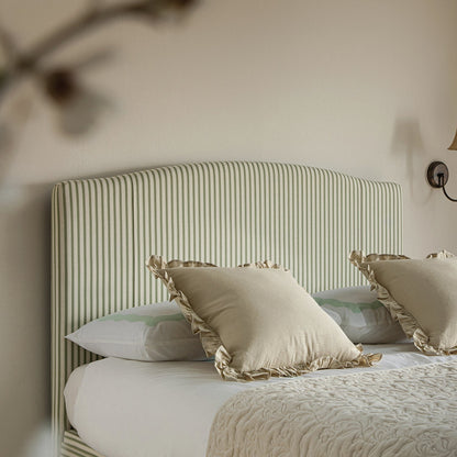 Chilworth Upholstered Ottoman Bed with Storage, Green Stripe Linen Blend