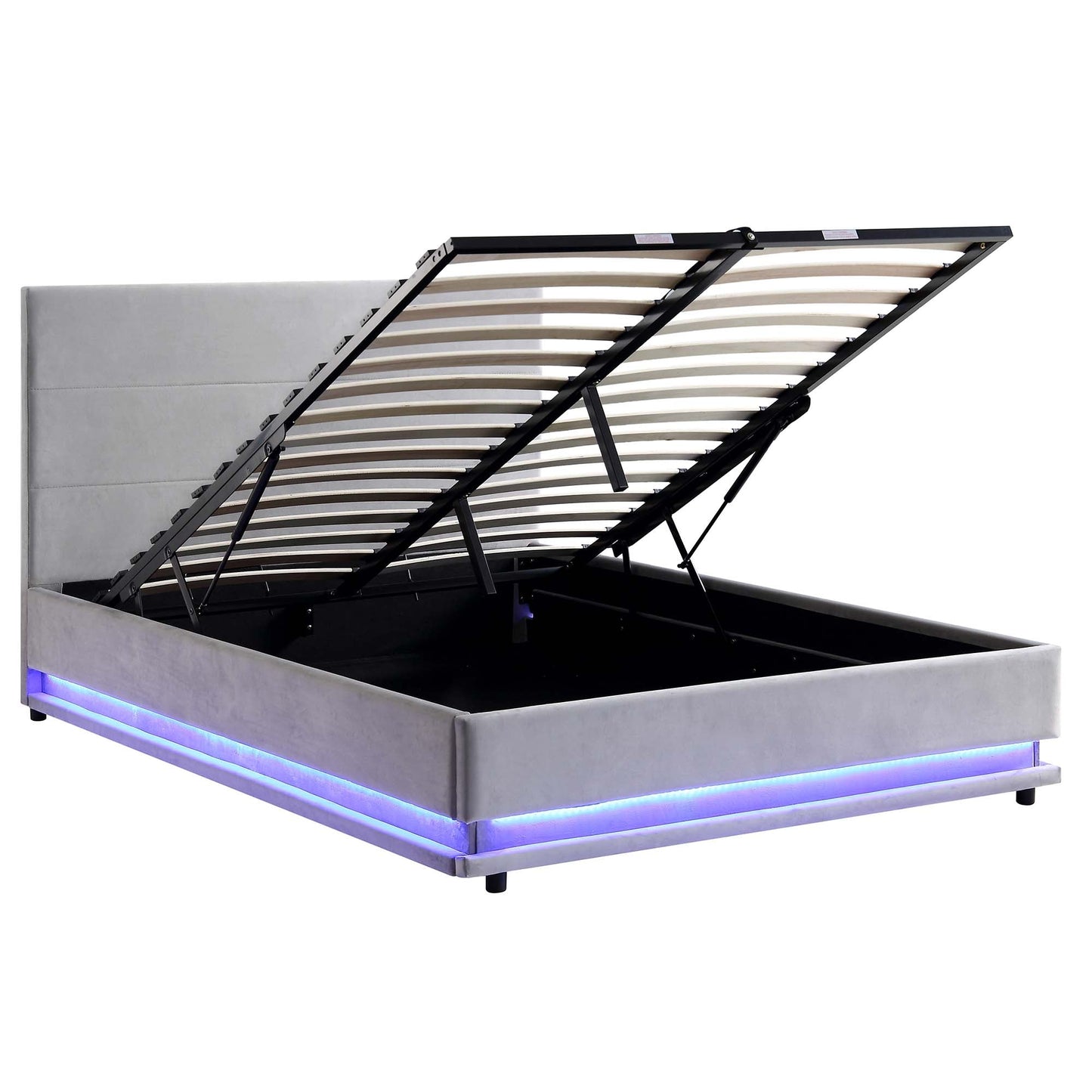 Buxton End Opening Ottoman Bed with Storage Frame with Multi-colour LED Light Strip (Light Grey Velvet)