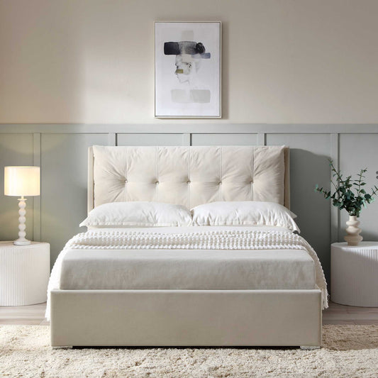 Hadley Champagne Velvet Ottoman Bed with Storage
