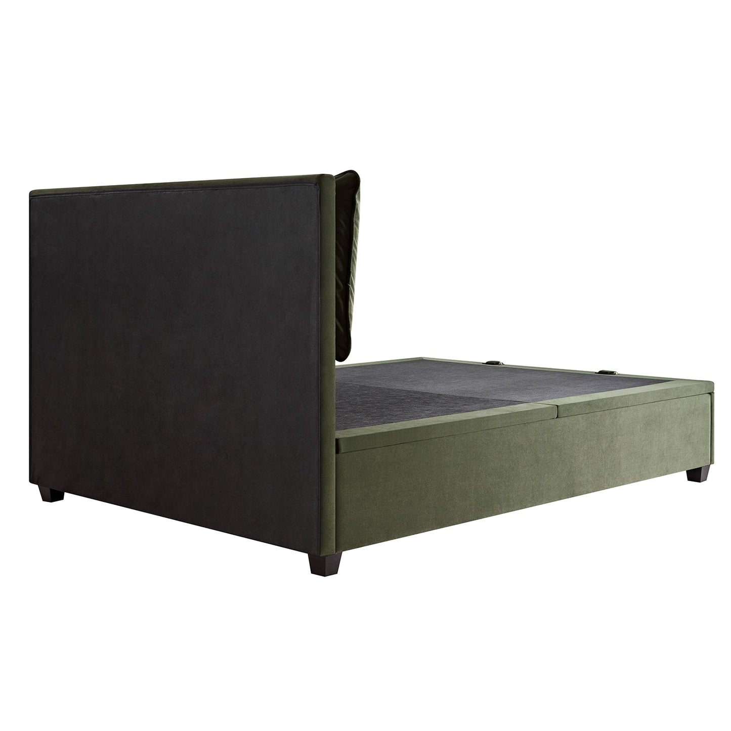 Kricia Upholstered Bed with Storage with Pillow Headboard, Moss Green Velvet