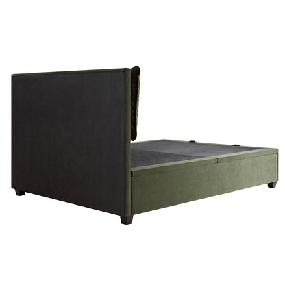 Kricia Upholstered Bed with Storage with Pillow Headboard, Moss Green Velvet