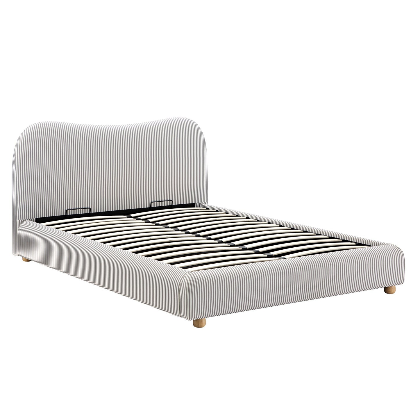 Egerie Curved Headboard Light Taupe Striped Fabric Ottoman Bed with Storage