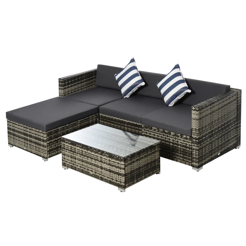 Outsunny Rattan Garden Outdoor Sofa Set, 4-Seater Wicker Sectional for Garden, Grey
