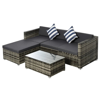 Outsunny Rattan Garden Outdoor Sofa Set, 4-Seater Wicker Sectional for Garden, Grey