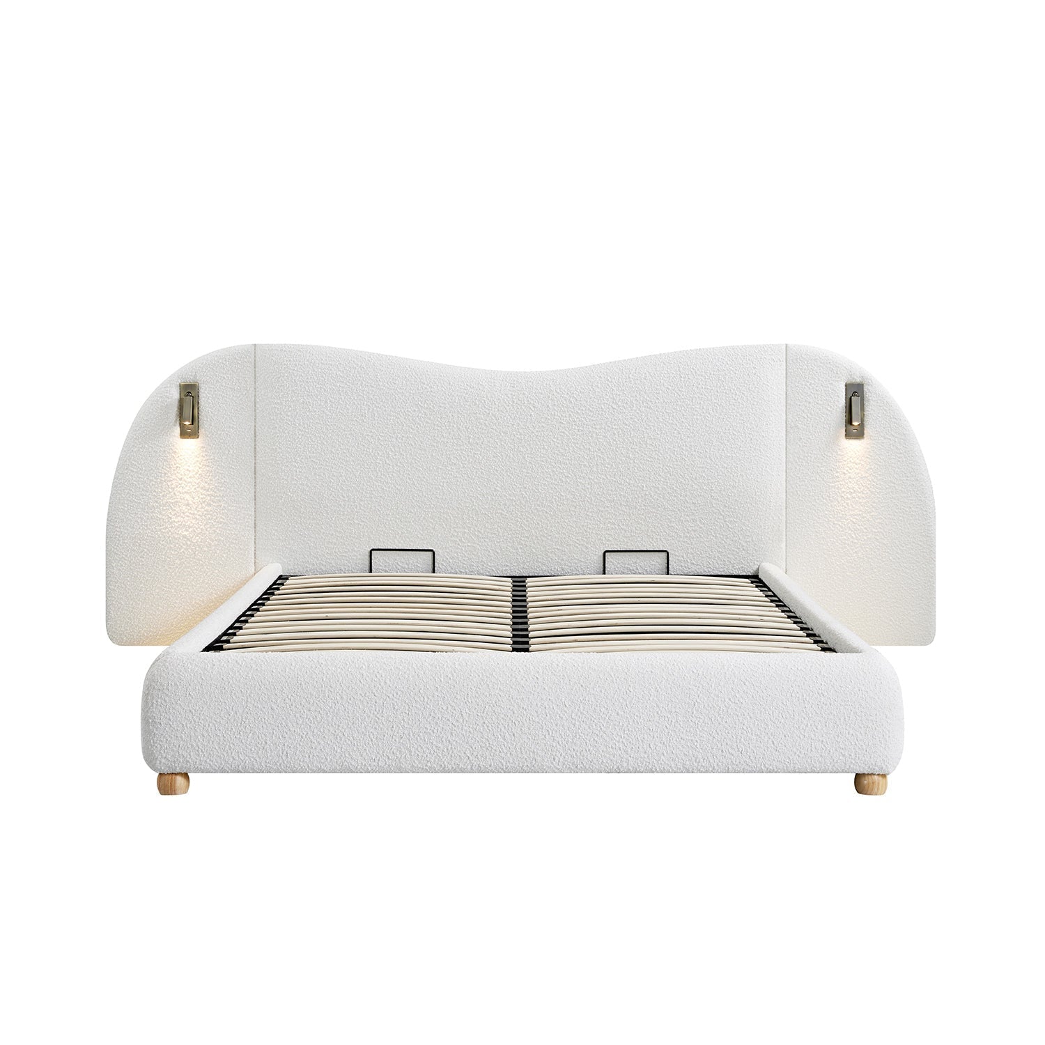 Egerie Extended Headboard Ottoman Bed with Storage, Beige Boucle