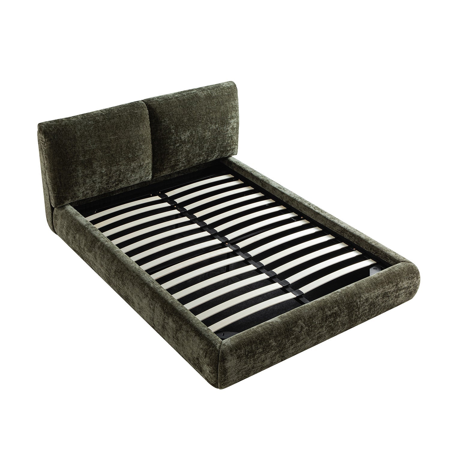 Thera Pillow Headboard Upholstered Bed, Moss Green Chenille