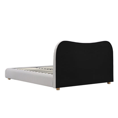 Egerie Curved Headboard Light Taupe Striped Fabric Ottoman Bed with Storage