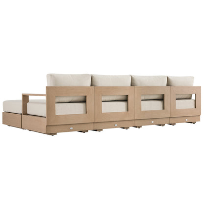 Jardin Aluminium Outdoor Modular 6-Piece Double Chaise Sofa Set, Natural