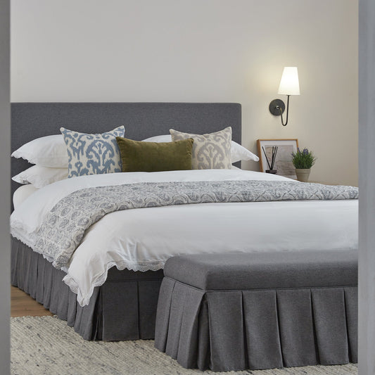 Egerton Box-Pleat Ottoman Bed with Storage, Charcoal Brushed Fabric