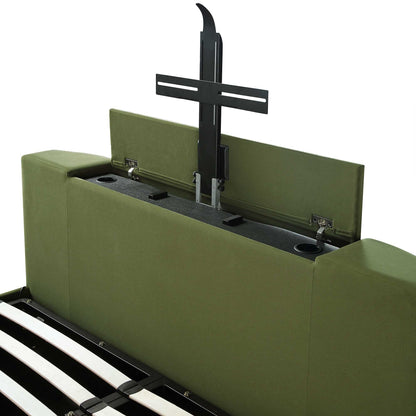 Wilton Moss Green Velvet TV Bed with Ottoman Storage