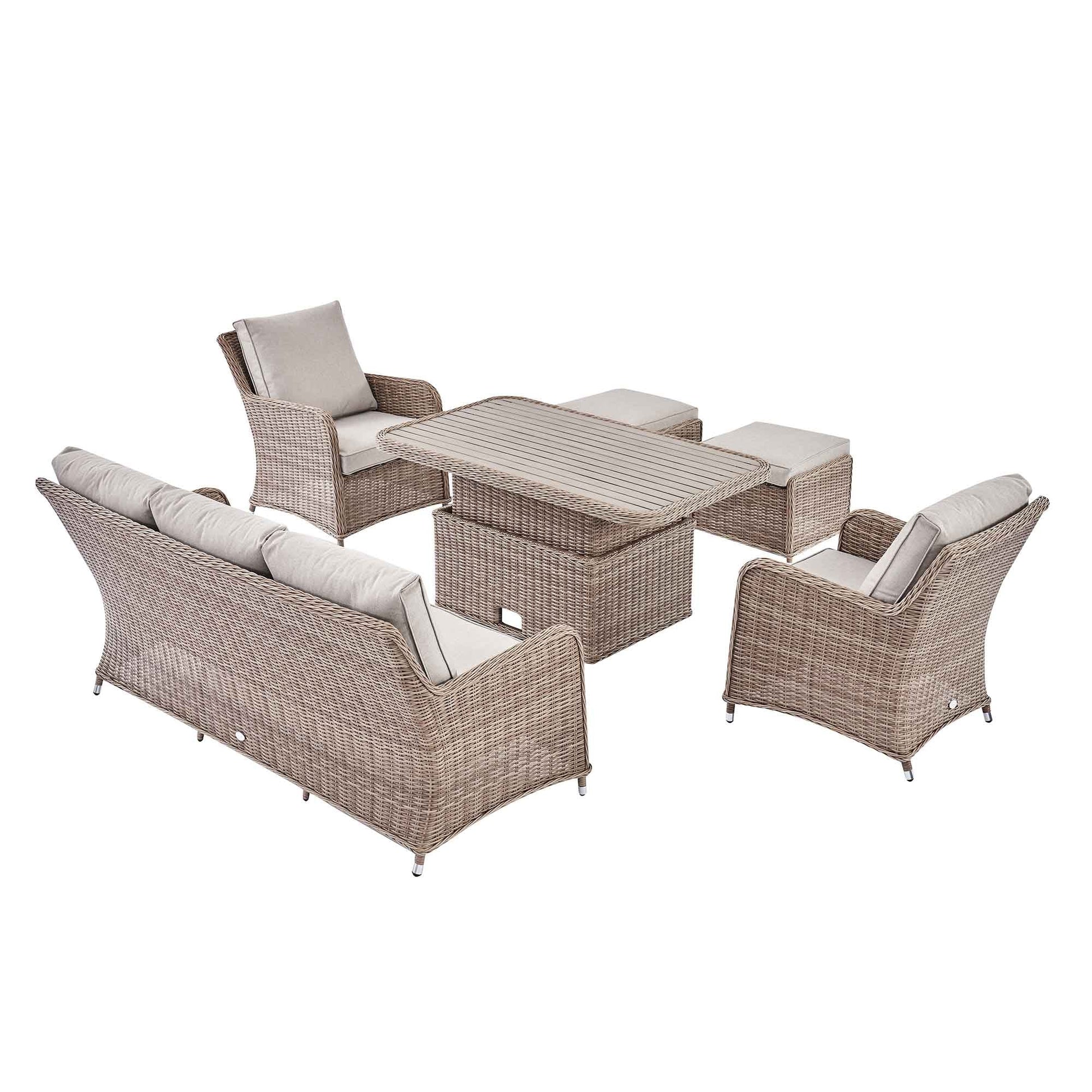 Hampshire 7-Seater Round Wicker Rattan Outdoor Sofa Set with Rising Table, Natural