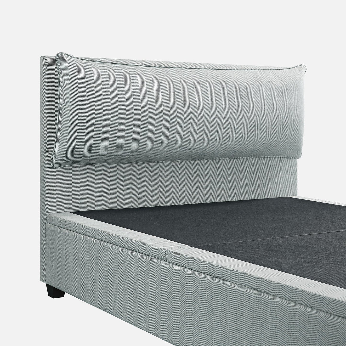 Kricia Upholstered Bed with Storage with Pillow Headboard, Slate Blue Chevron