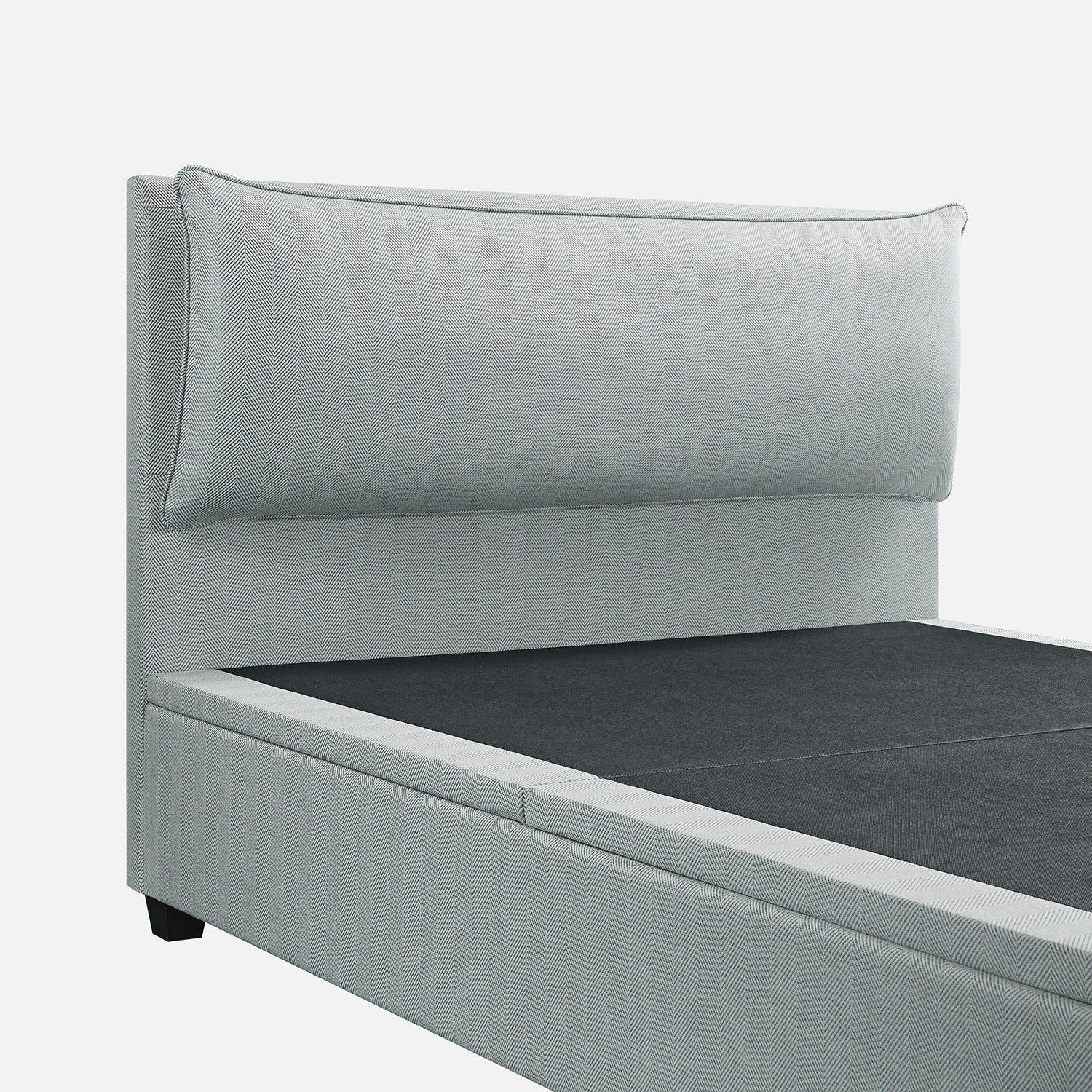 Kricia Upholstered Bed with Storage with Pillow Headboard, Slate Blue Chevron