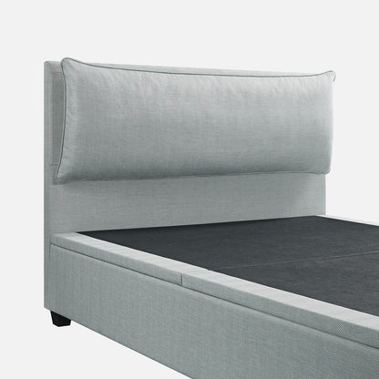 Kricia Upholstered Bed with Storage with Pillow Headboard, Slate Blue Chevron