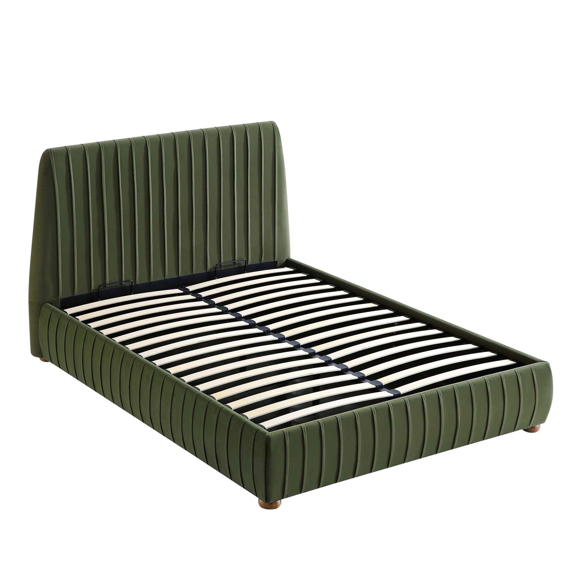 Helia Pleated Ottoman Bed with Storage, Moss Green Velvet