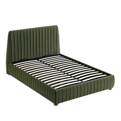 Helia Pleated Ottoman Bed with Storage, Moss Green Velvet