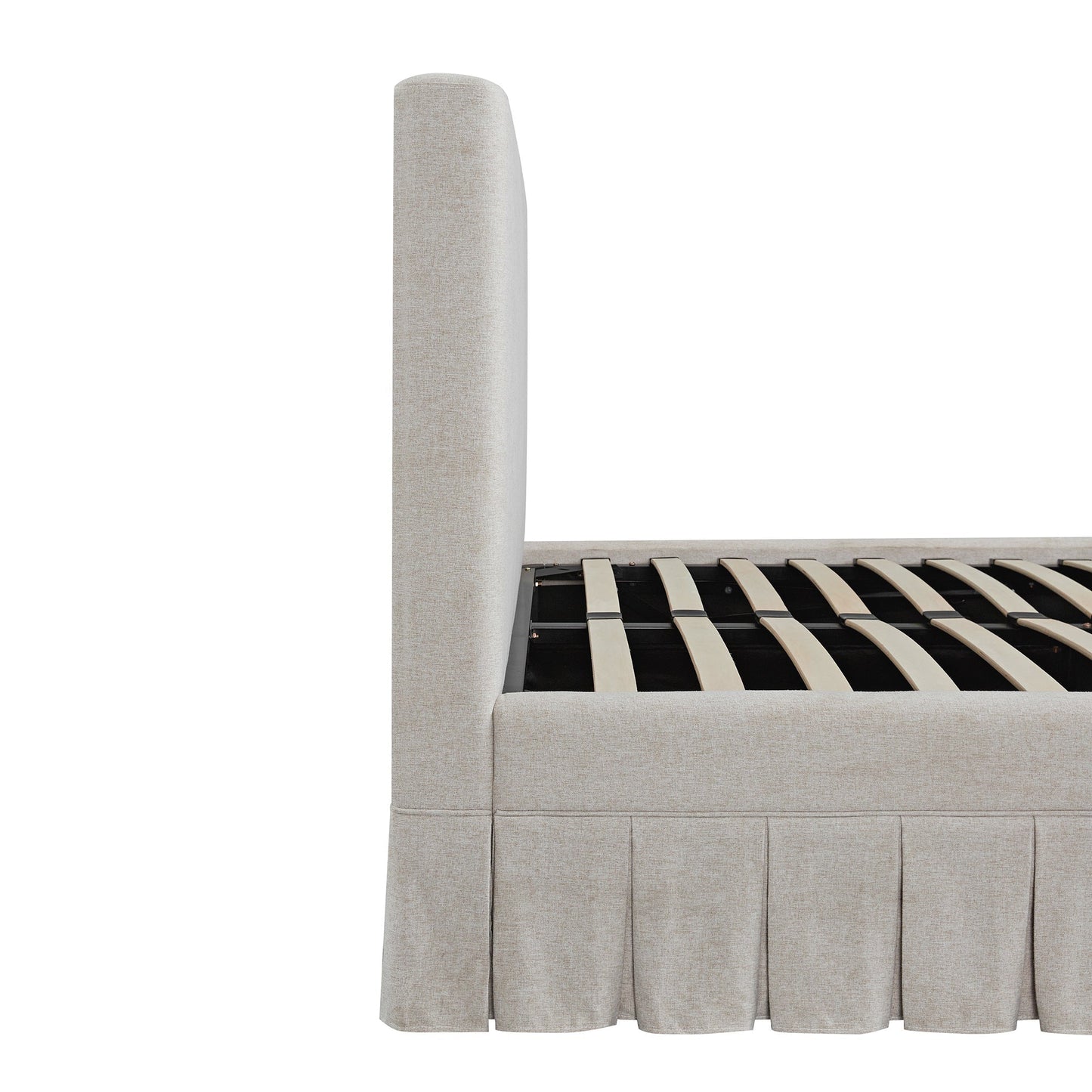 Egerton Box-Pleat Ottoman Bed with Storage, Oatmeal Brushed Fabric