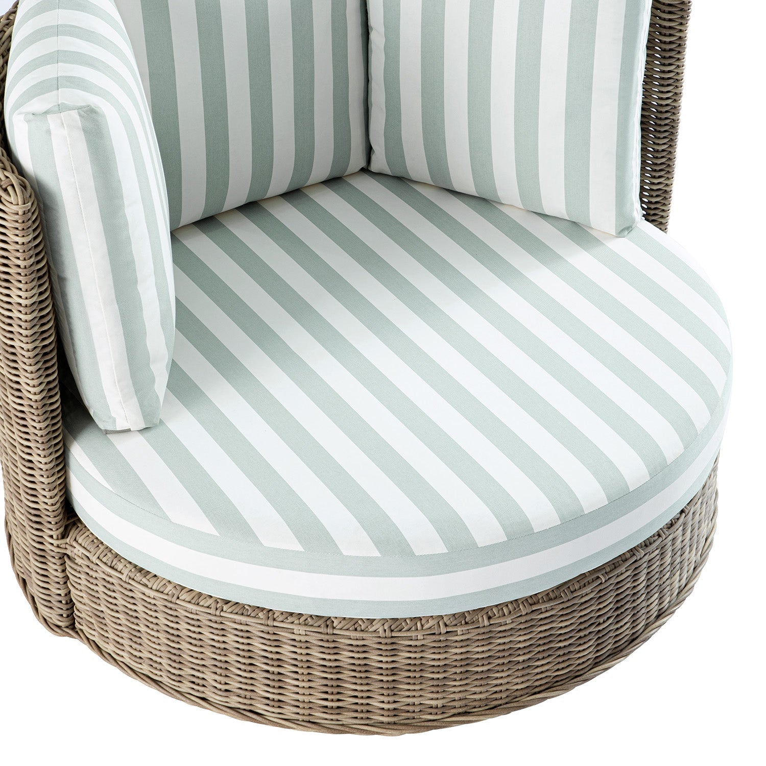 Bellagio Round Wicker Swivel Daybed, Natural with Sage Stripes