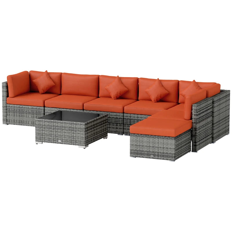 Eight-Piece Rattan Outdoor Sofa Set - Orange/Grey