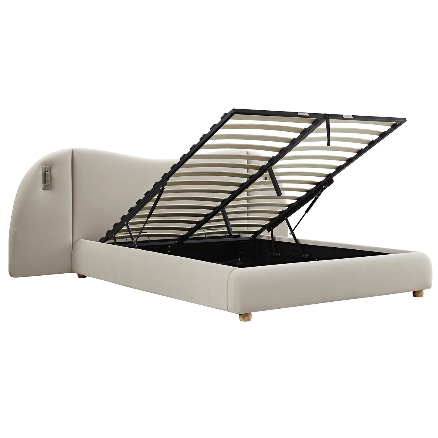 Egerie Extended Headboard Ottoman Bed with Storage, Champagne Velvet