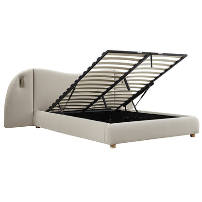 Egerie Extended Headboard Ottoman Bed with Storage, Champagne Velvet