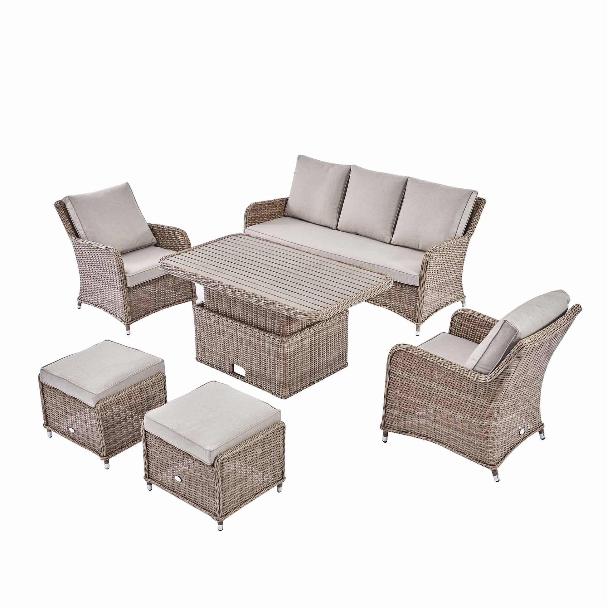 Hampshire 7-Seater Round Wicker Rattan Outdoor Sofa Set with Rising Table, Natural