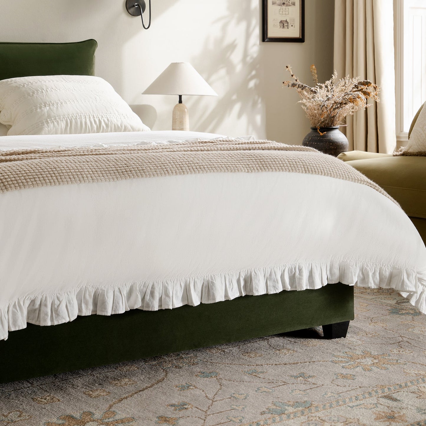 Kricia Upholstered Bed with Storage with Pillow Headboard, Moss Green Velvet