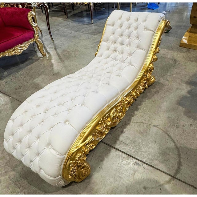 Chaise Lounge Leather White Rococo Style – view 6